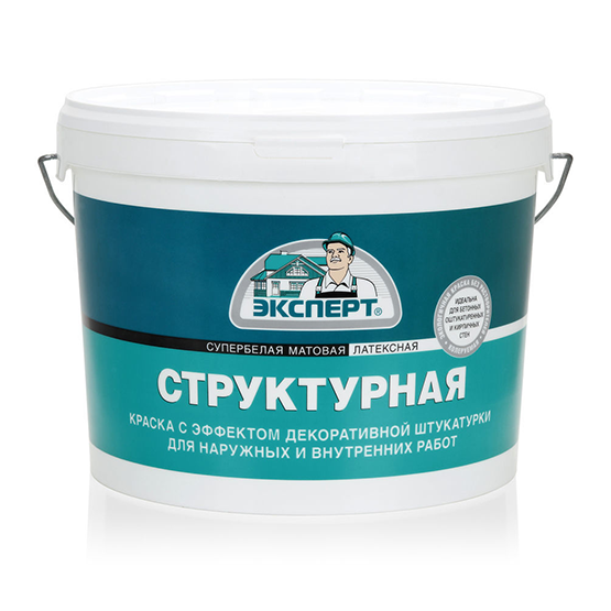 Краска водоэмульсионная структурная супербелая "Эксперт", 14кг