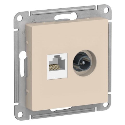 Розетка двойная ТВ+ компьютерная RJ45, кат.5E, механизм (без рамки), ATLASDESIGN бежевая