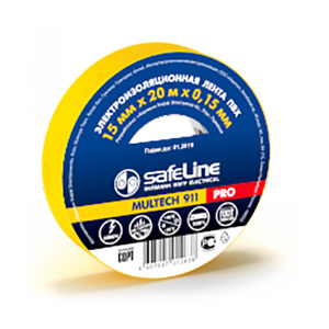 Изолента ПВХ "Safeline" 15мм*20м, жёлтая 1/200