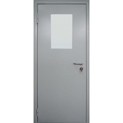 Дверь входная противопожарная двухстворчатая со стеклопакетом 300*400, 1200*2050*50мм, левая, металл -"Ral 7035, шагрень", Город Мастеров