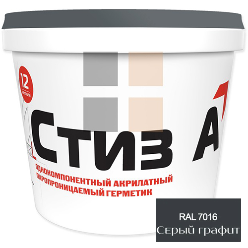 Герметик акриловый наружный паропроницаемый "СТИЗ-А", 3кг, графит RAL7016