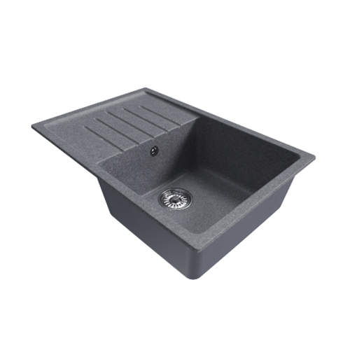 Мойка из искусственного гранита 750*495*200мм &quot;прямоугольная с крылом&quot;, графит, ML-GM19