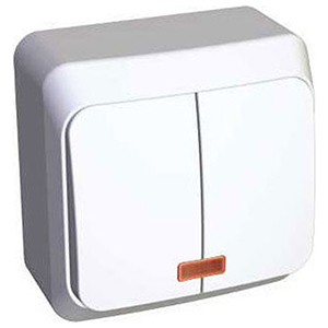 Выключатель 2-кл с подсветкой, "Этюд Lexel", накладной, белый