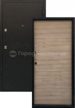 Дверь входная "Отвага", 850*2050*72мм, правая, металл - "Металлик черный", МДФ "Дуб седой тонкий" Город Мастеров