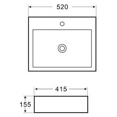 Умывальник &quot;Golden Frog LT-2073&quot; прямоугольный, 520*415*155мм, на столешницу