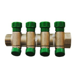 Коллектор с четырьмя вентилями, 3/4в*1/2н*1/2н*1/2н*1/2н*3/4н, синий