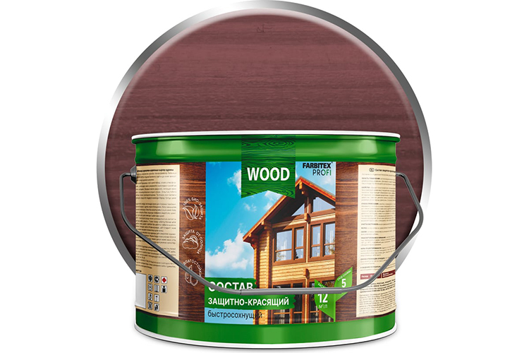 Состав защитно-красящий для древесины быстросохнущий  "FARBITEX ПРОФИ WOOD", 9л, "Каштан"
