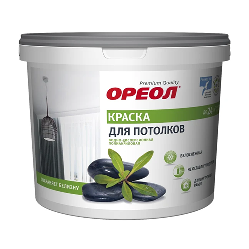 Краска водоэмульсионная для потолков белоснежная "Ореол", 6,5кг