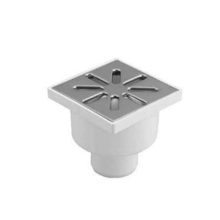 Трап сливной вертикальный 50мм, 100*100, металлическая крышка, белый