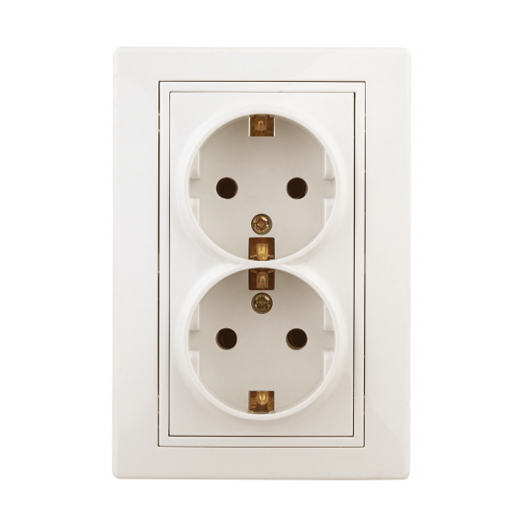Розетка 2-ая с заземлением, "Plano Intro", скрытой проводки, слоновая кость