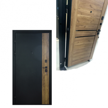 Дверь входная "Родина Wood",850*2050*120мм,левая,металл -"Черный/2-х цветный",МДФ "Дуб крафт табачный/черный матовый"