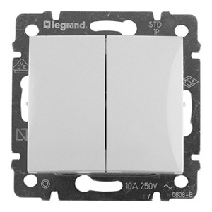 Выключатель 2-кл, "Valena Legrand", скрытой проводки, белый (без рамки)