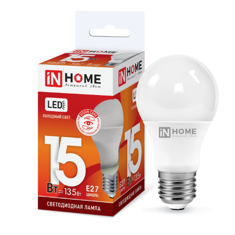 Лампа светодиодная A60 15Вт Е27 230В 6500К 1430Лм LED-A60-VC "IN HOME"