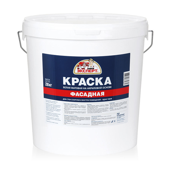 Краска водоэмульсионная фасадная белая "Эксперт", 28кг