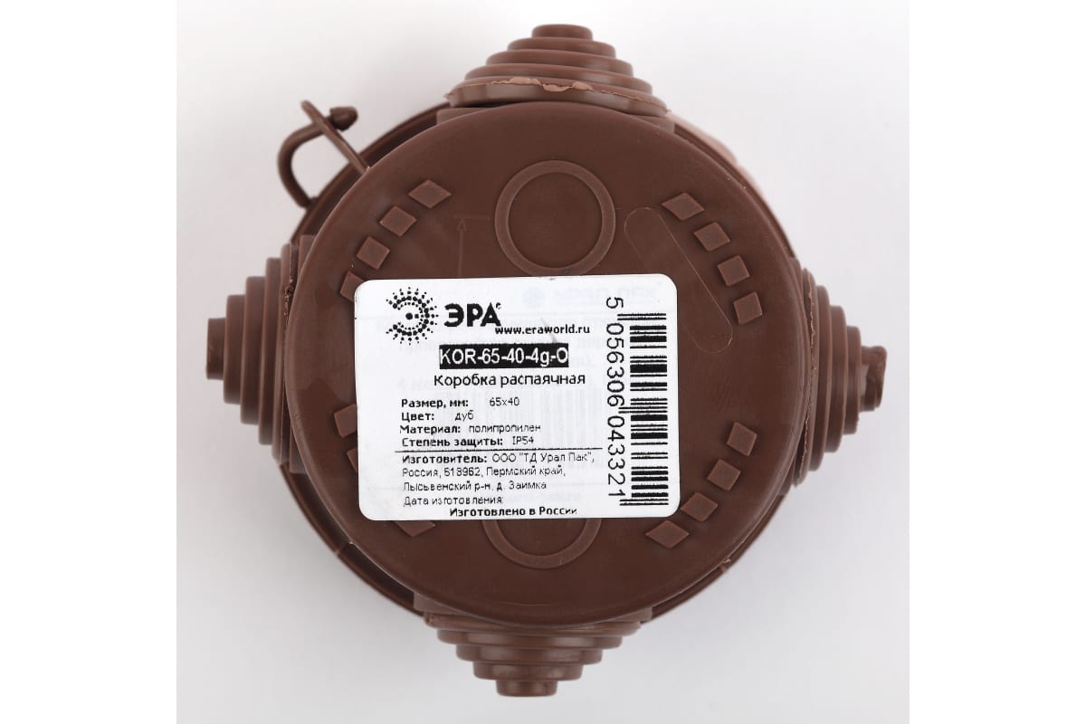 Коробка распределительная "Эра" для открытой проводки, 65*40мм,  дуб IP54 (180шт)