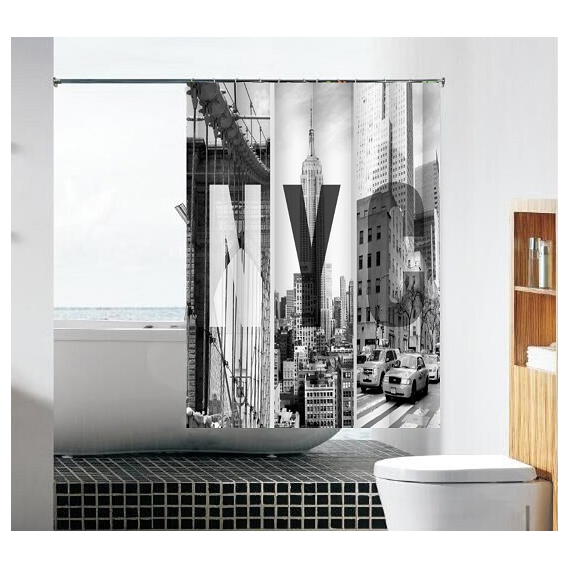 Шторка для ванной "Улицы Нью-Йорка" "MZ-108" в комплекте с кольцами 1800*1800мм полиэстер