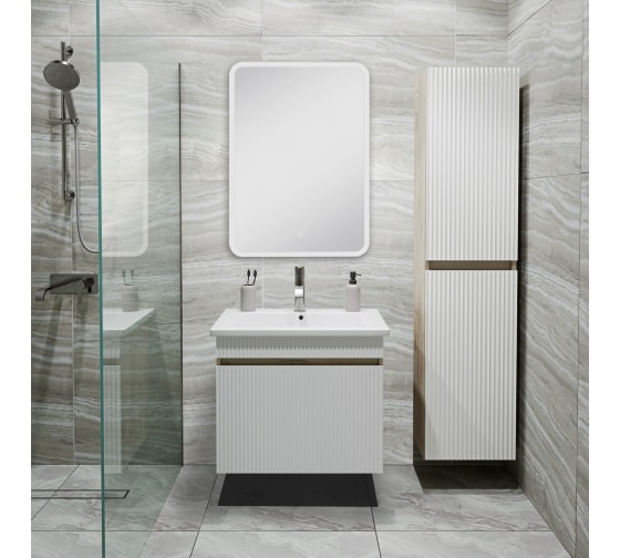 Тумба "Модена 65" крафтовый дуб с умывальником Оскар 65, подвесная