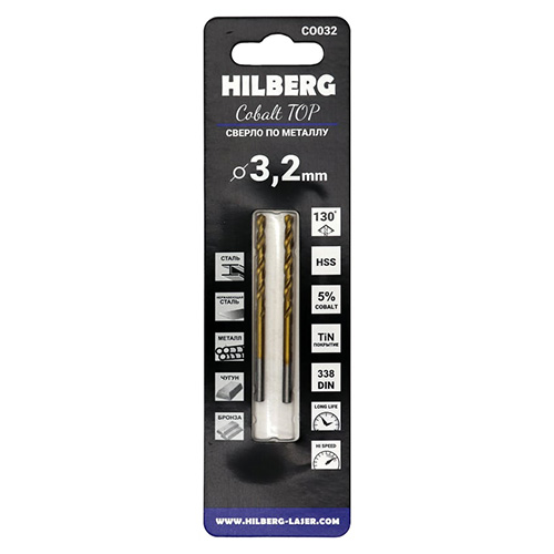 Сверло по металлу 3,2*65(36)мм (2шт) Hilberg Cobalt 5% TOP