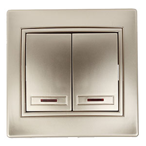 Выключатель 2-кл с подсветкой, "Plano Intro", скрытой проводки, шампань