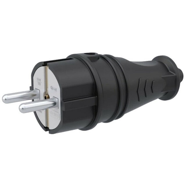 Вилка прямая каучуковая 2P+PE 16А/250В IP44, чёрная, NE-AD