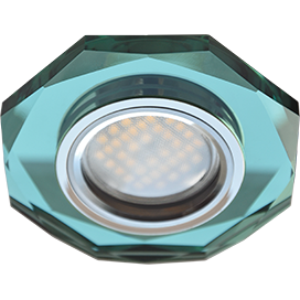 Светильник потолочный встраив. MR16 GU5.3, "Glass Ecola DL1652" встр. стекло 8-угол. Изумруд / Хром 25x90мм