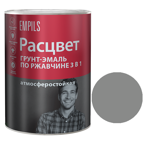 Грунт-эмаль по ржавчине "3 в 1" алкидная серая "Расцвет", 0,9кг