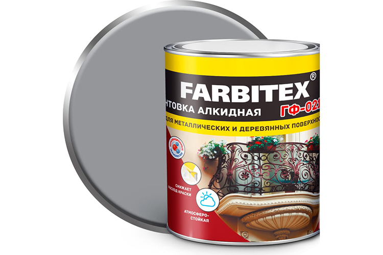 Грунтовка ГФ-021 "FARBITEX", 1,8кг, серая