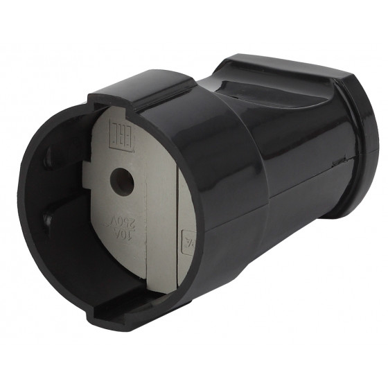 Розетка кабельная без заземления, прямая, 10А черная, Rx1-B "Эра"