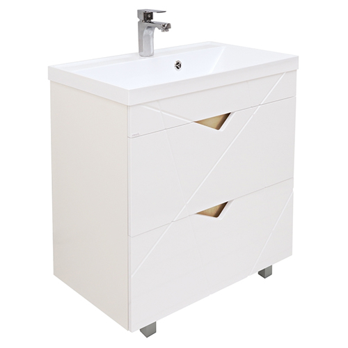 Тумба "Фьорд 70", белая, дуб бунратти, 2 ящика, с умывальником "Астория 70"