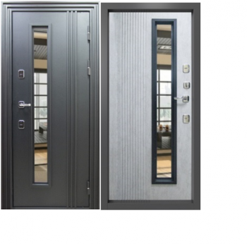 Дверь входная "Медверь Параллель", 850*2050*108мм, левая, металл -"Черный Муар 9005", МДФ "Бетон чикаго белый"