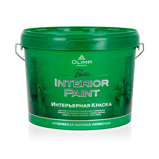 Краска водоэмульсионная для стен и потолков латексная "Олимп Бета", 10л