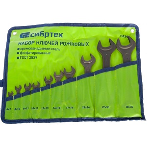Набор ключей "Сибртех" рожковых CrV, фосфатированные, 6-32мм