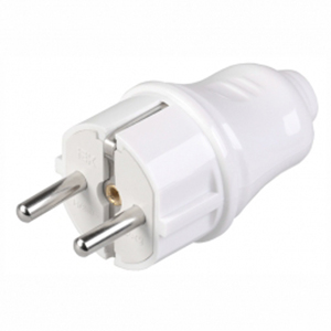 Вилка "ИЭК" белая "ВПп10-01-Ст" прямая с заземляющим контактом