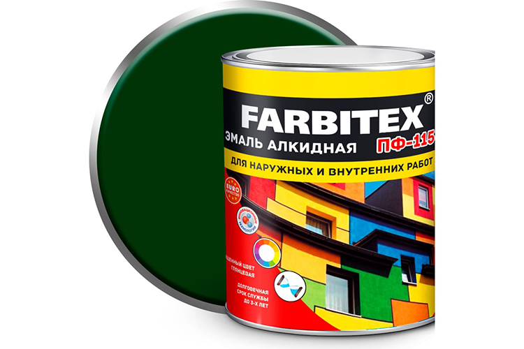 Эмаль алкидная зеленая ПФ-115 &quot;FARBITEX&quot;, 1,8кг
