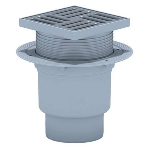 Трап сливной вертикальный с регулировкой 100мм, 150*150, металлическая крышка, белый, "Ани Пласт"