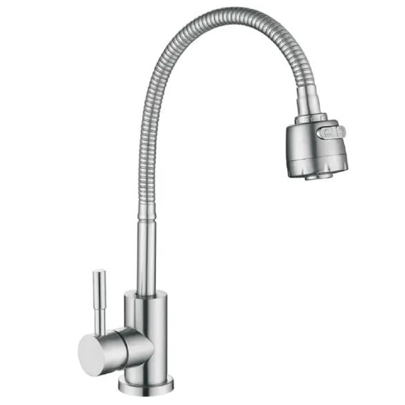 Смеситель "Okatana OK01-0020" одноручковый для кухни, с подводкой, нержавейка