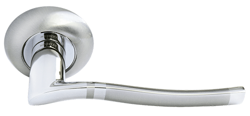 Ручка дверная "MH-04 SN/CP", нажимная, круглая накладка, "Белый никель, хром"