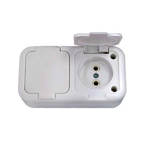 Розетка 2-ая без заземления, "БТ Минск", с крышкой, полугерметичная, накладная, IP44, 10А, РА16-221, РА10-221