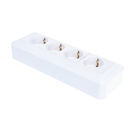 Евророзетка 4-ая 16А, с/з о/п (монт.пластина), со шторками, BLANKA белый