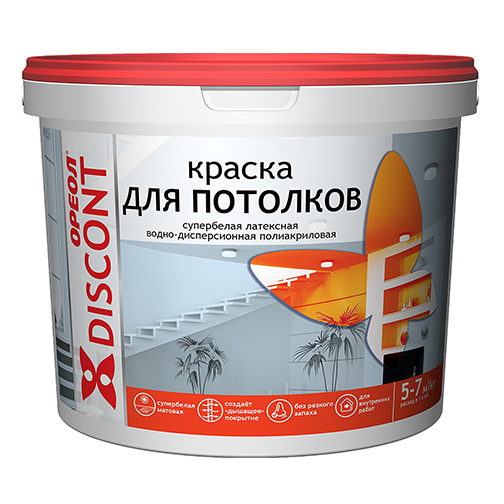 Краска водоэмульсионная для потолков супер белая матовая "Ореол Дисконт", 3кг