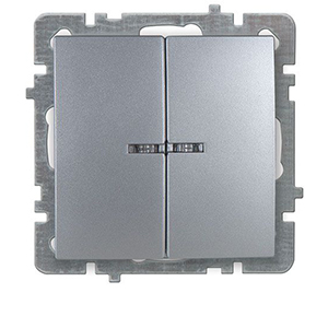 Механизм выключателя "NILSON Touran" двухклавишный с подсветкой, скрытой проводки, Серебро