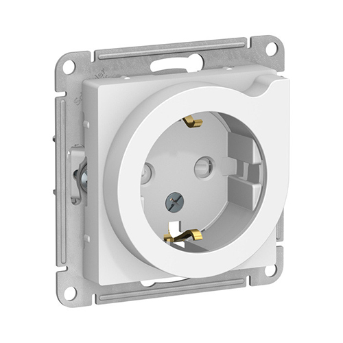 Розетка 1-ая 16А, с/у, с/з, с з/ш, механизм выталкивания, ATLASDESIGN белый