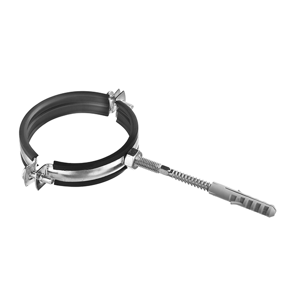 Хомут 60-64мм c чёрной резиновой прокладкой, болтом и дюбелем 2"