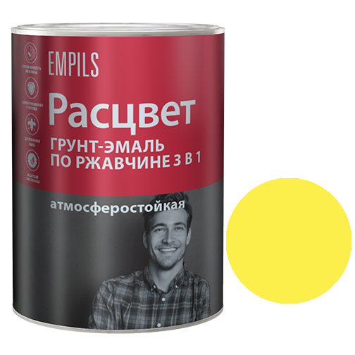 Грунт-эмаль по ржавчине &quot;3 в 1&quot; алкидная желтая &quot;Расцвет&quot;, 1,9кг