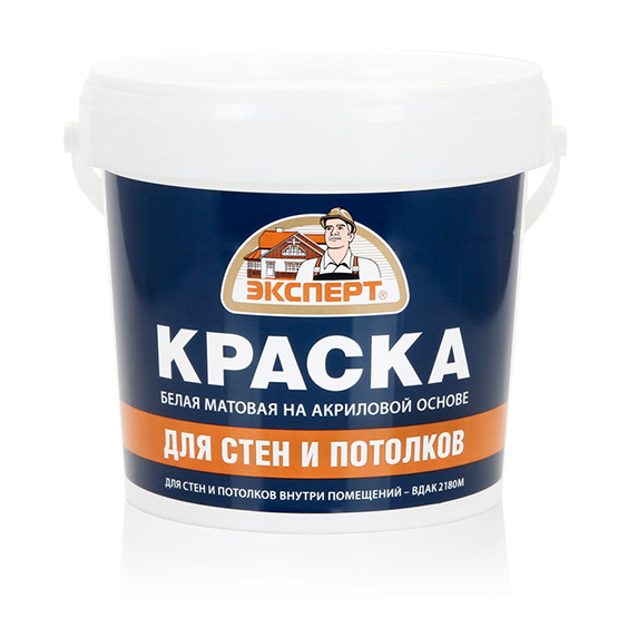 Краска водоэмульсионная для стен и потолков белая матовая "Эксперт", 1,3кг
