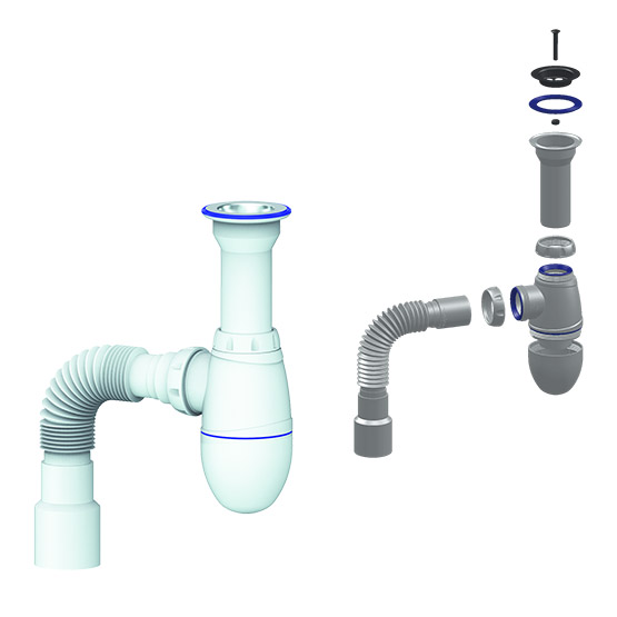 Сифон для мойки бутылочный со стальным выпуском, 1.1/2"*40, гофра 40*50, B120 "Unicorn"