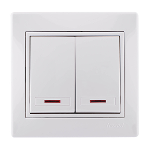 Выключатель 2-кл с подсветкой, "Mira lezard", скрытой проводки, белый