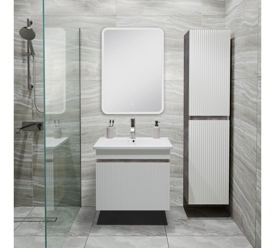 Тумба &quot;Модена 65&quot; железный камень с умывальником Оскар 65, подвесная