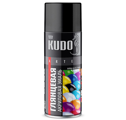 Aэрозольная черная высокоглянцевая акриловая, 520мл, KUDO