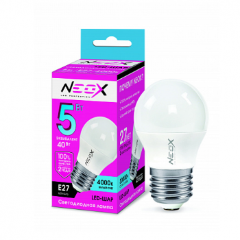 Лампа светодиодная "NEOX LED-ШАР" Е27, 5Вт, 220В, 4000К, 400Лм, шар матовый